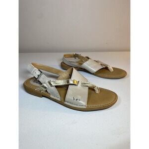 B.O.C. Sandals Lowery Leather Split Toe Casual Slingback Flats Gray Gold Size 6M